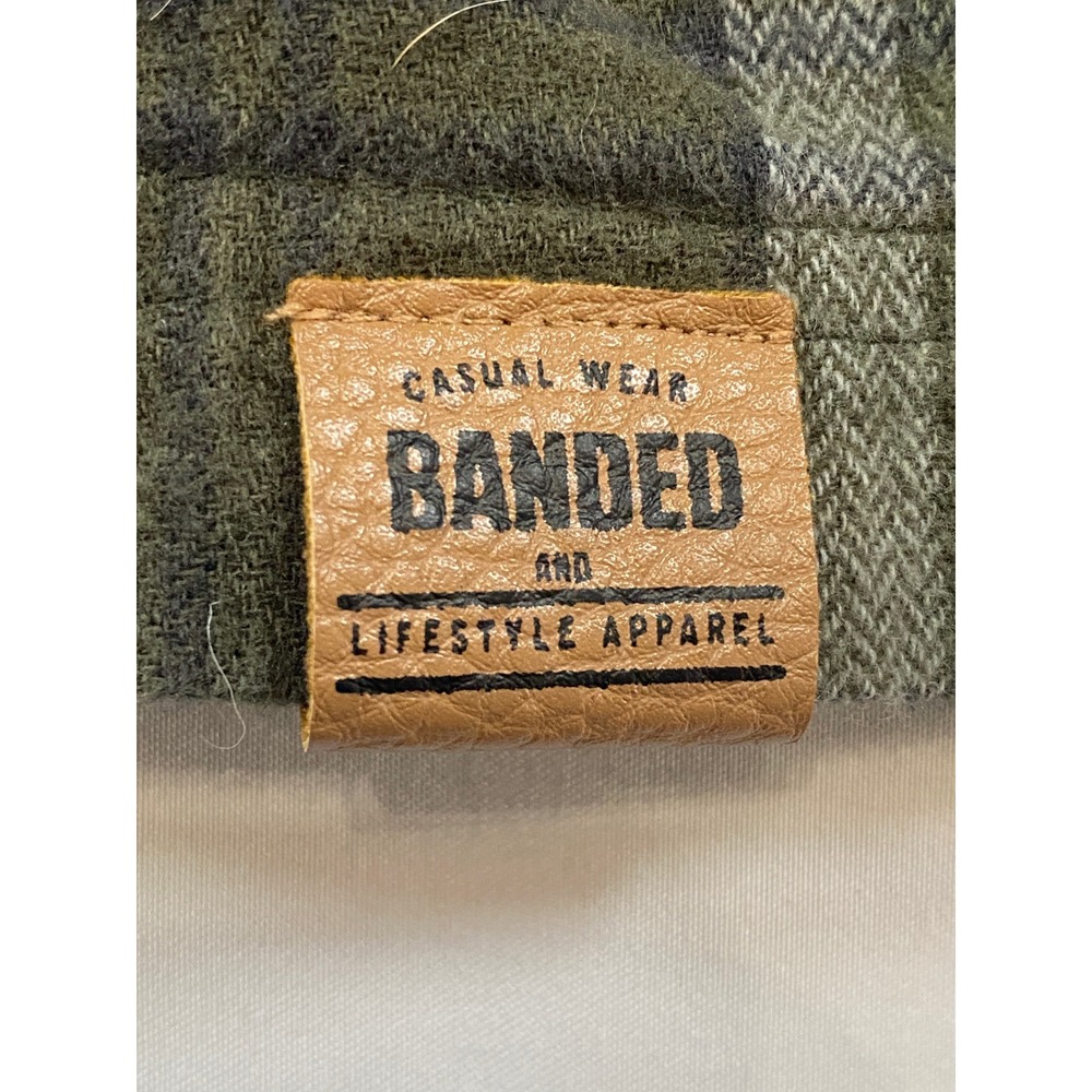 Banded Mens XL Plaid Flannel Button Down Shirt Olive Green Grey Long Sleeve - Picture 5 of 11